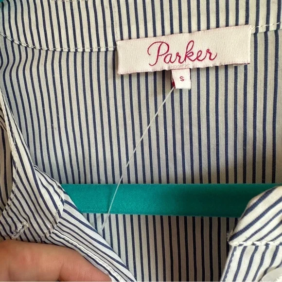 Parker Pinstripe Long Sleeve Button Down Toe Waist Dress Small - Picture 2 of 10